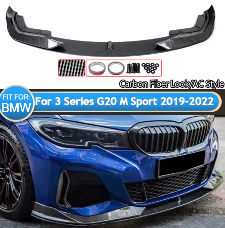 AC Style Front Bumper Splitter Lip For BMW G20 330i M Sport 2019-22 Carbon Fiber